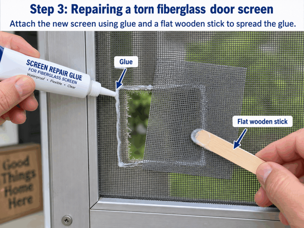 Repairing a torn fiberglass door screen Step 3