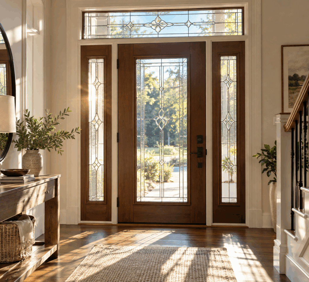 Sunlit Leaded-Glass Entry Door