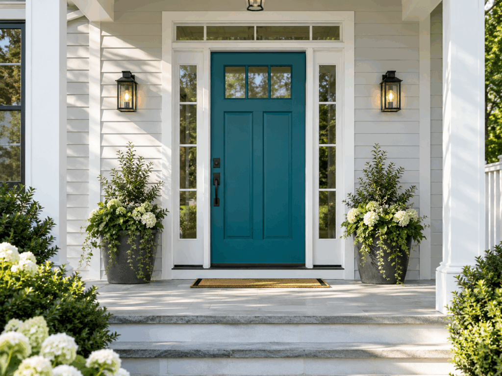 Welcoming Teal Entry Door