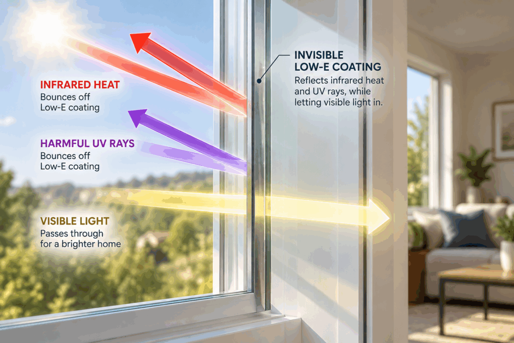 Low-E Coating Diagram: Heat & UV Reflection